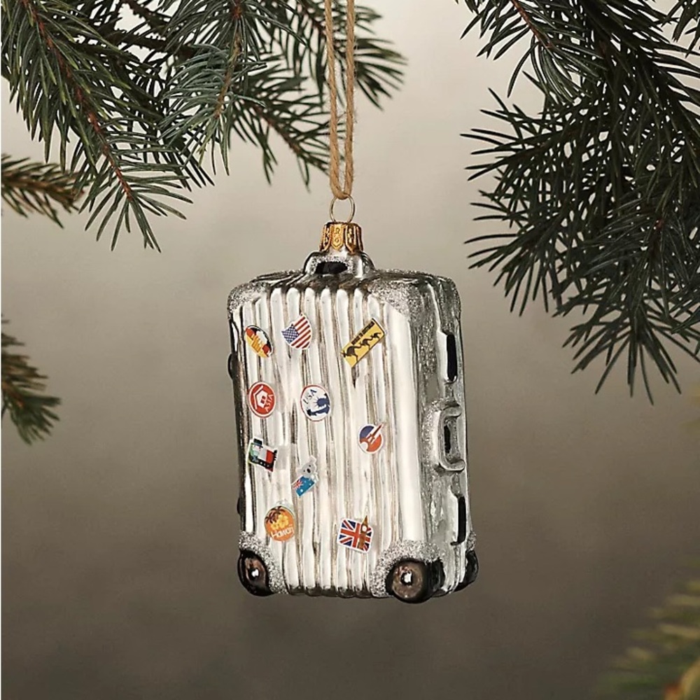 Anthropologie Jetsetter Suitcase Glass Ornament NWT